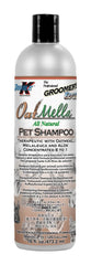 Groomer's Edge Oat-Mella shampoo bottle with soothing colloidal oatmeal for gentle cleansing.