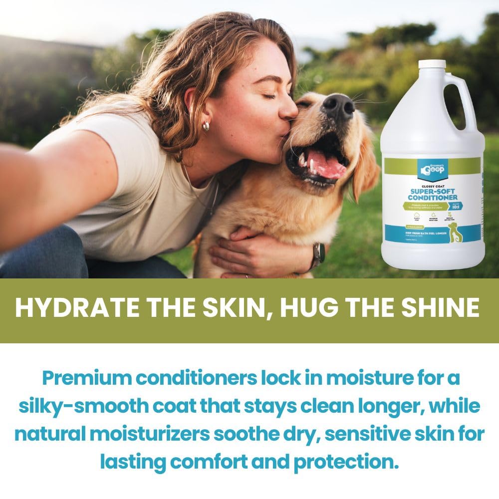 Groomer's GOOP Glossy Coat treated fur looks knot-free and easier to brush.