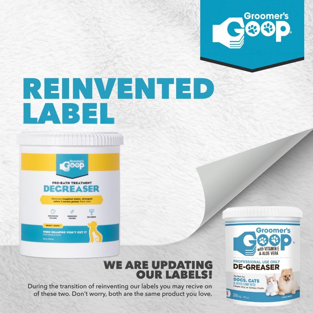 Groomer's GOOP Pre-Bath applied on a pet to tackle stains and odors before washing