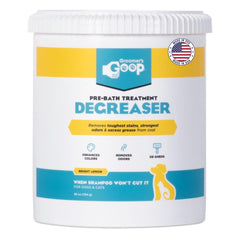 Groomer's GOOP Pre-Bath Degreaser bottle closeup highlighting powerful dirt-cutting action