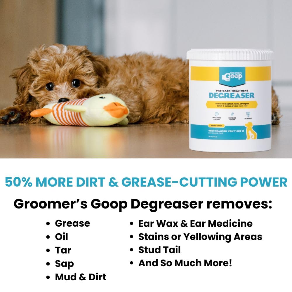 Groomer's GOOP Pre-Bath for odors and stains helps improve coat appearance