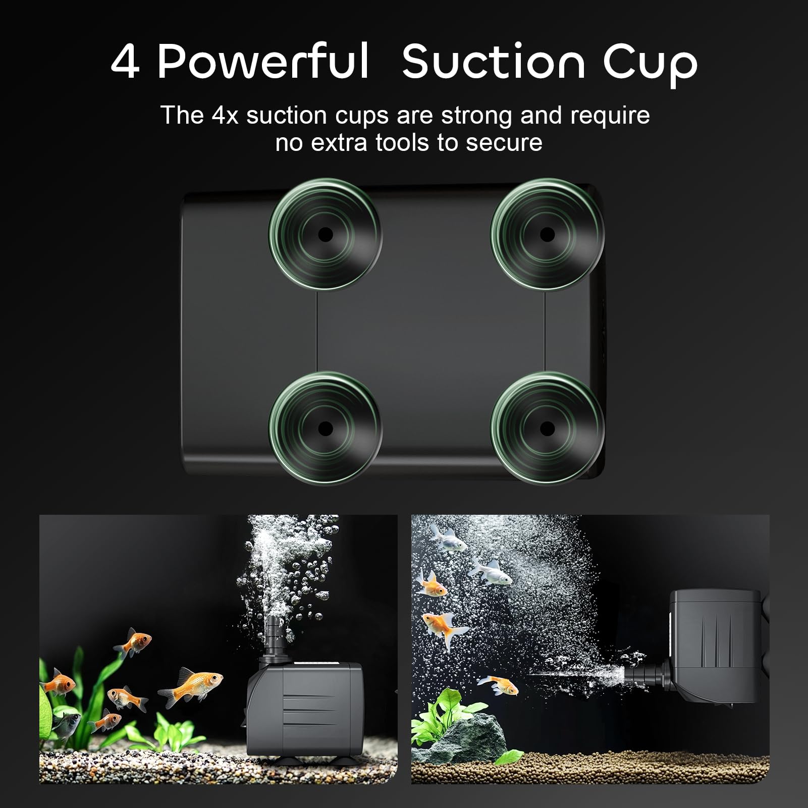 GROWNEER 550GPH suction cups ensure secure placement in an aquarium.