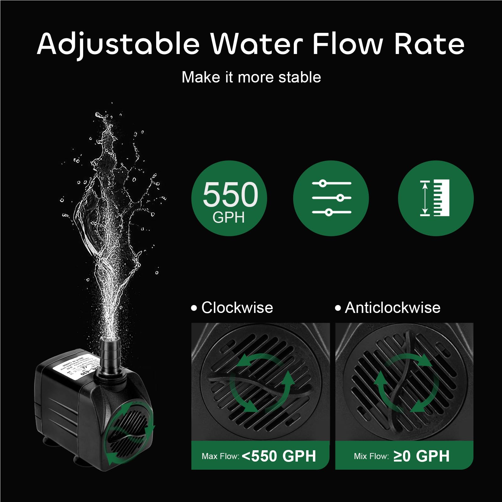 Growneer aquarium fountain setup with pump and tubing.