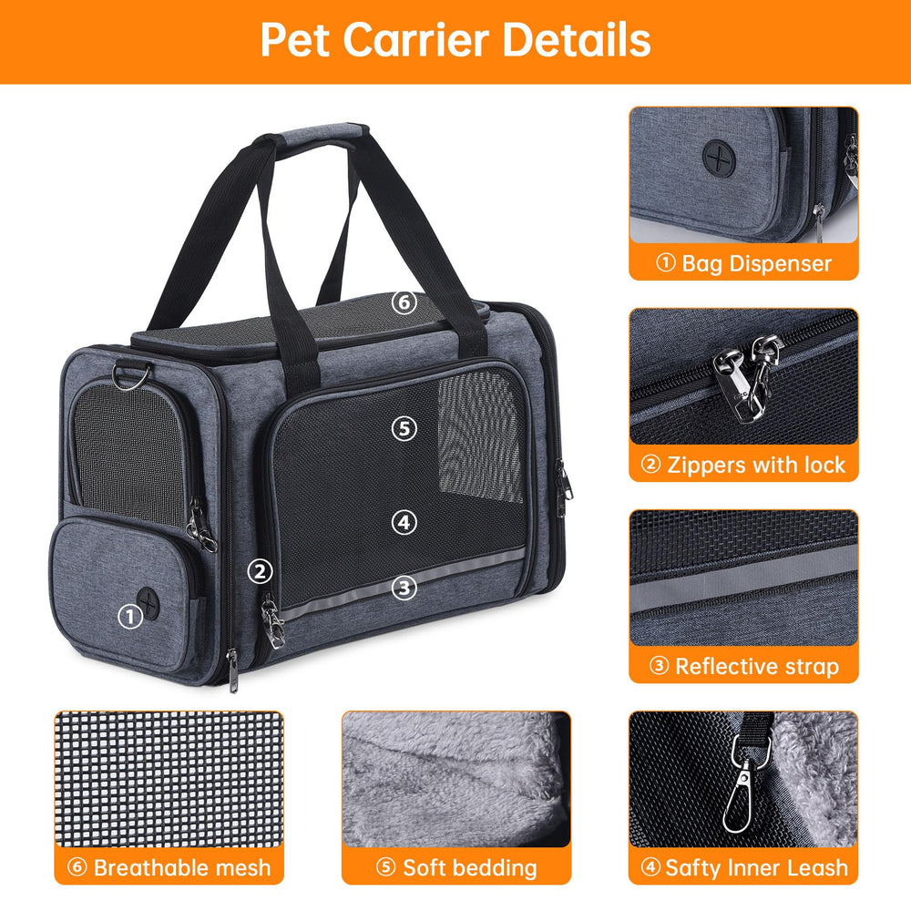 Groxkox cat carrier escape-proof zippers keep pets secure on trips.