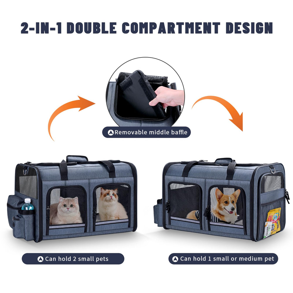 Groxkox cat carrier front zippered compartments for quick access to essentials