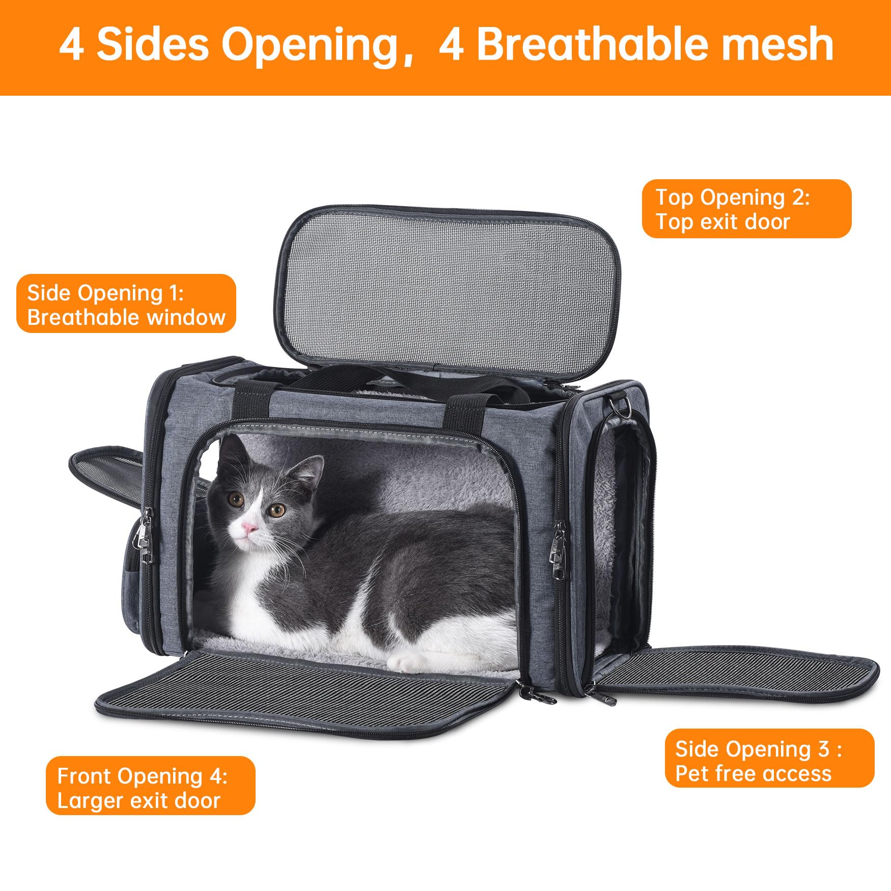 Groxkox cat carrier soft-side mesh offers breathability and visibility.