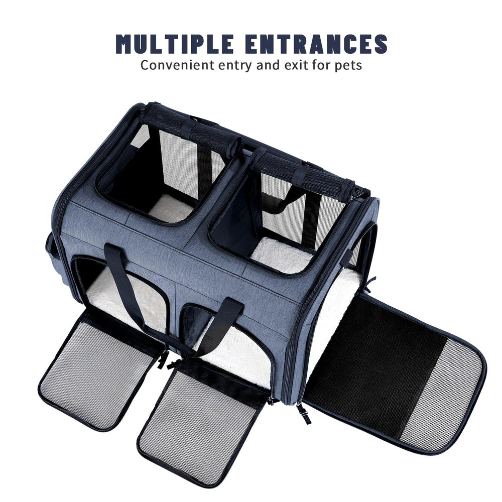 Groxkox dual-pet carrier camelback shape provides secure, comfortable transport