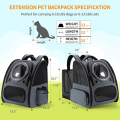 Groxkox expandable backpack shows expanded space for larger pets.