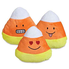 Grriggles Emoji Candy Corn Plush Dog Toy set—soft, playful Halloween companions for interactive fetch and cuddle.