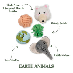 GRRREEN plush Earth Elephant cat toy shown from the side for indoor cats