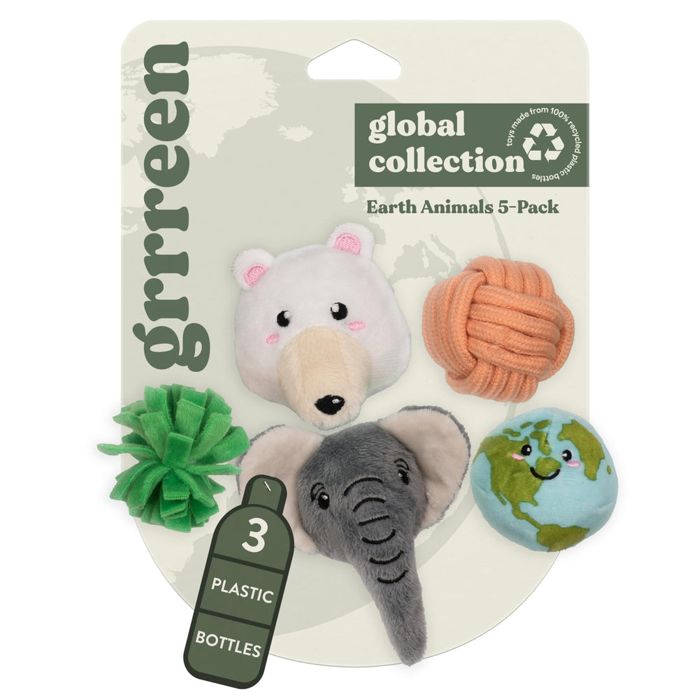 GRRREEN plush Earth Elephant cat toy for indoor cats promotes interactive play