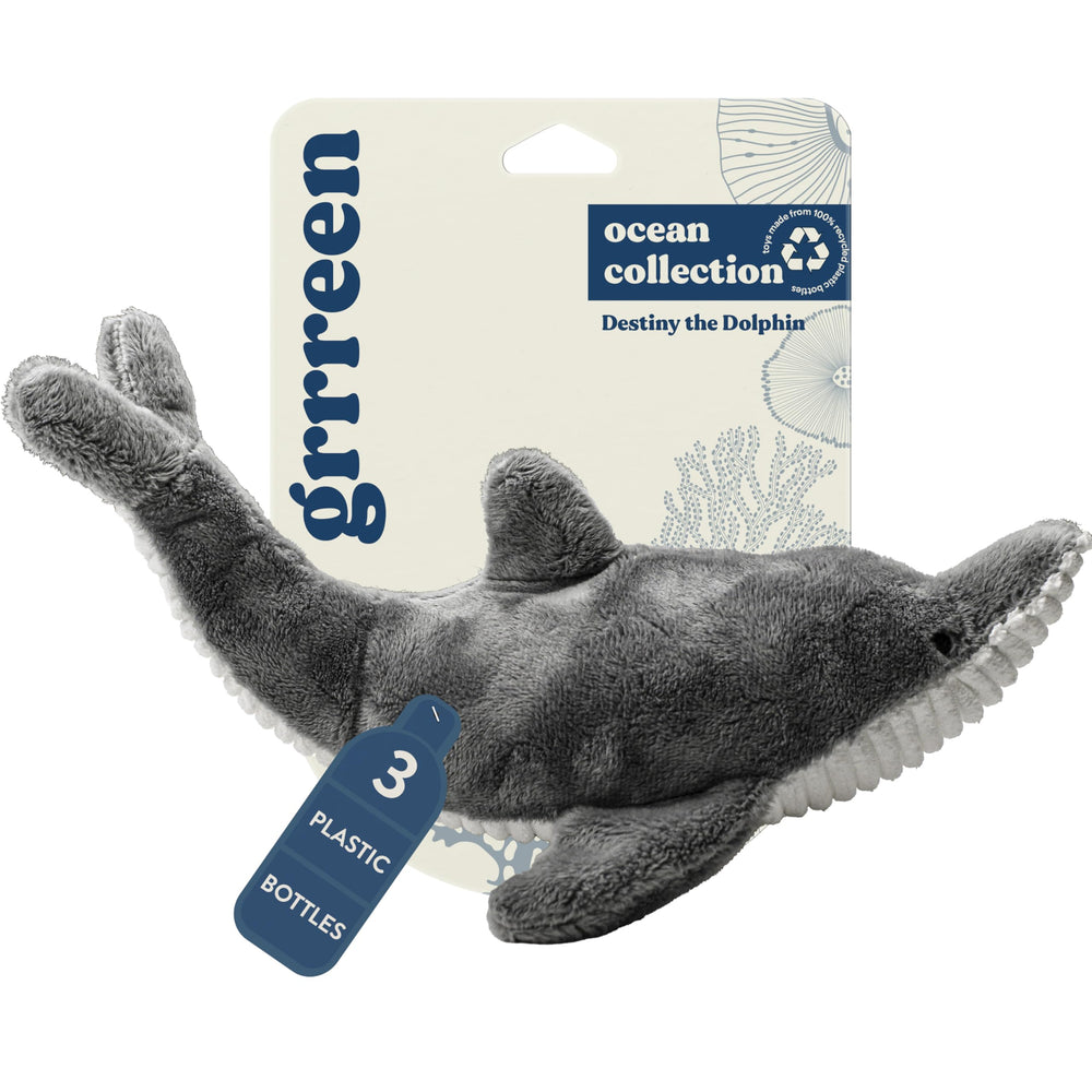 GRRREEN Destiny Dolphin plush toy with durable stitching for long-lasting play.
