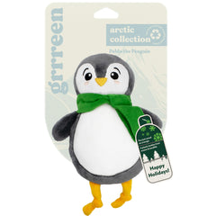 GRRREEN penguin plush closeup — cuddly design built for durable dog play.