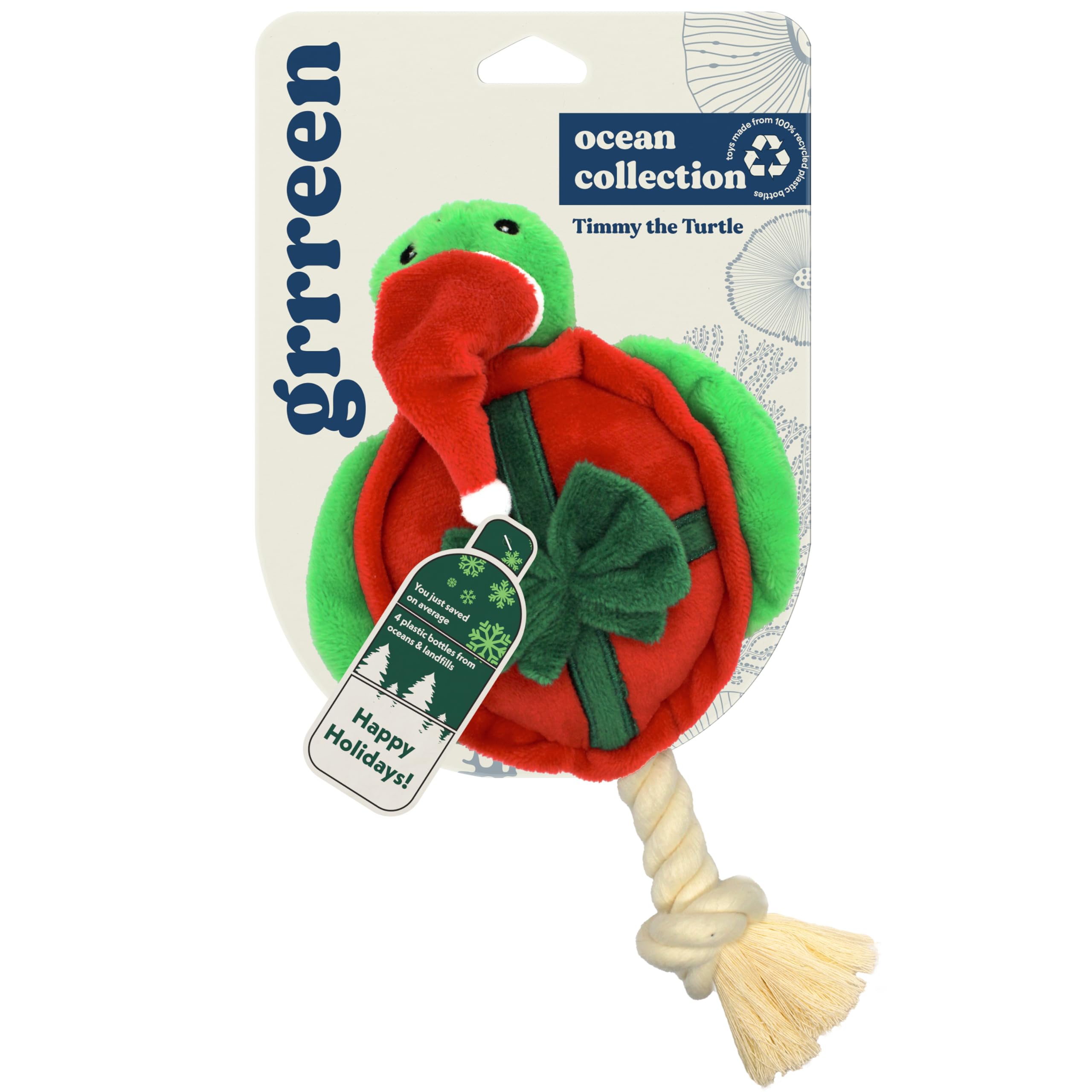 GRRREEN turtle holiday plush dog toy for eco-friendly play and cuddly comfort.