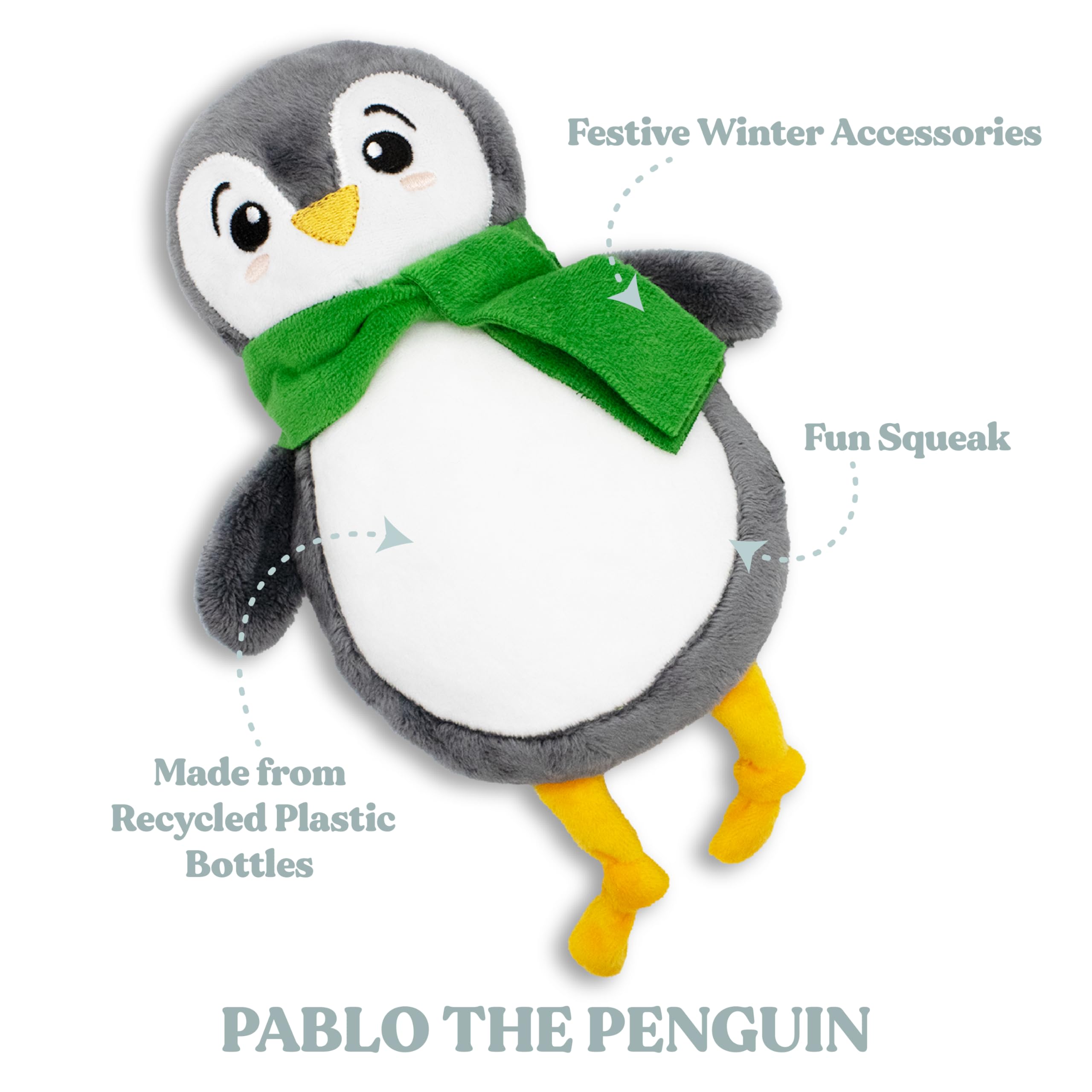 GRRREEN penguin toy washable close-up — machine-washable for easy cleanup after adventures.