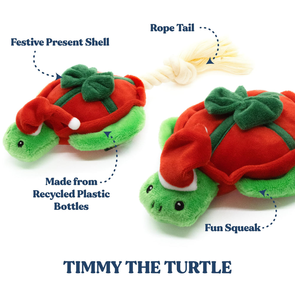GRRREEN turtle close-up soft fabric highlights durable stitching for long-lasting dog fun.