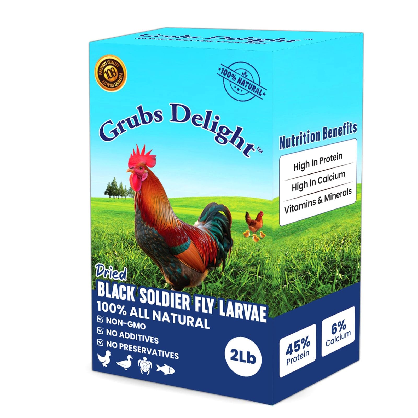 Grubs Delight bag of dried BSFL for protein-packed poultry treats.