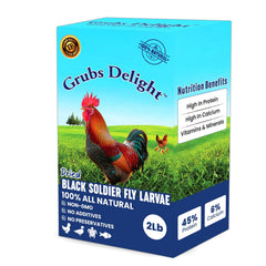 Grubs Delight bag of dried BSFL for protein-packed poultry treats.