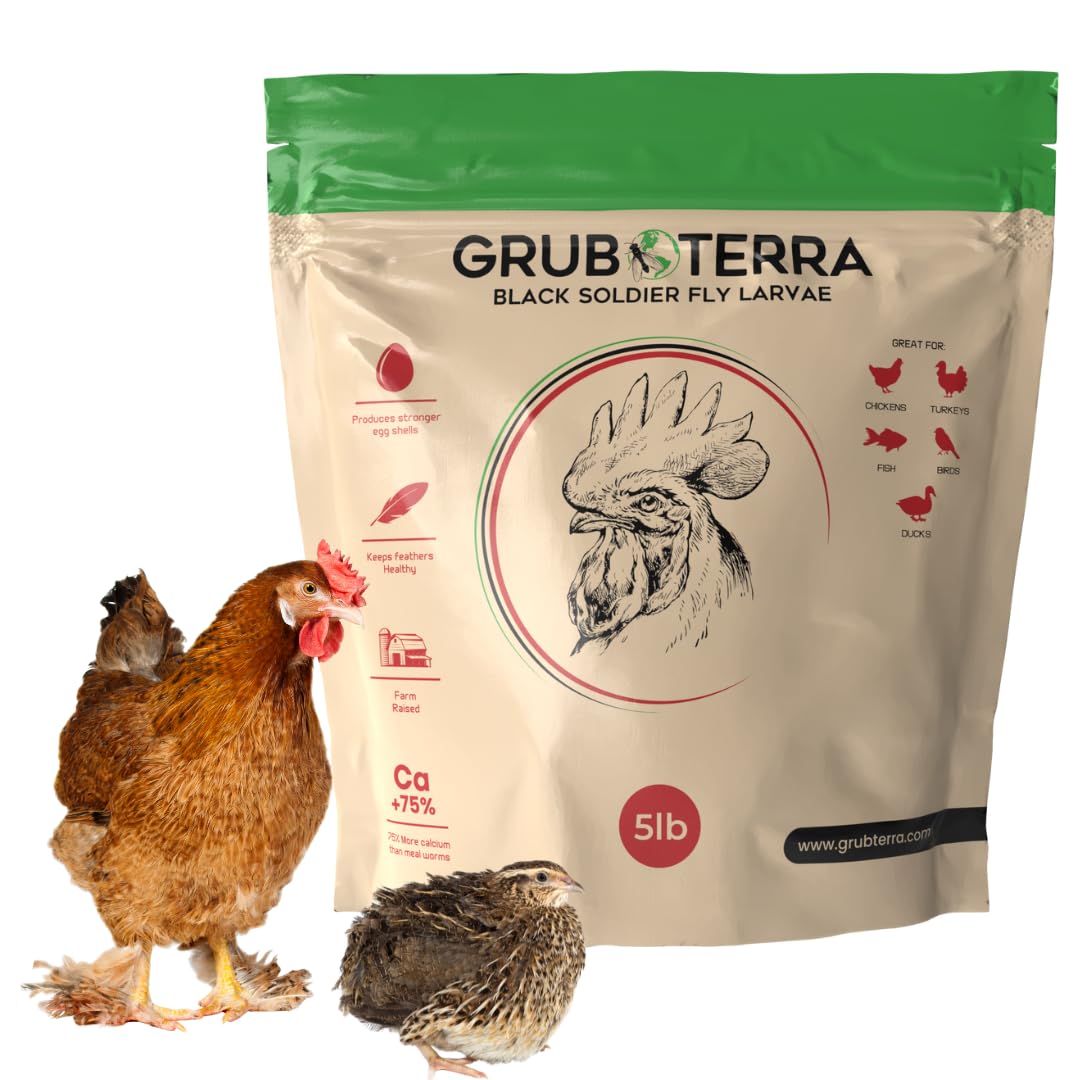 GrubTerra Golden Dried BSF Larvae packaging, premium poultry treat