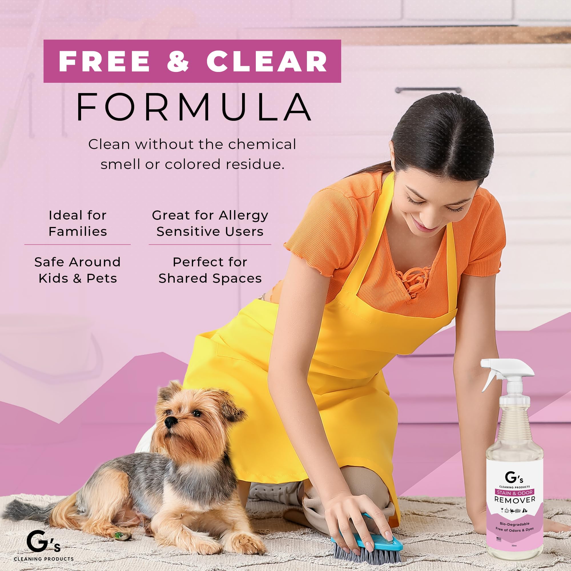G's Cleaning Fabric-safe solution on cotton and linen, gentle on delicate items.