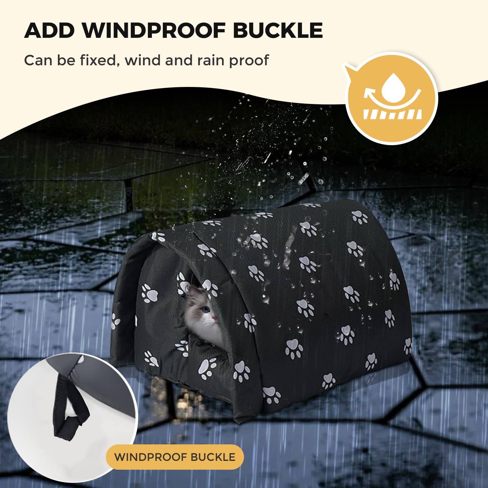 GTDSAOZG cat house outdoor winter black side view shows foldable design