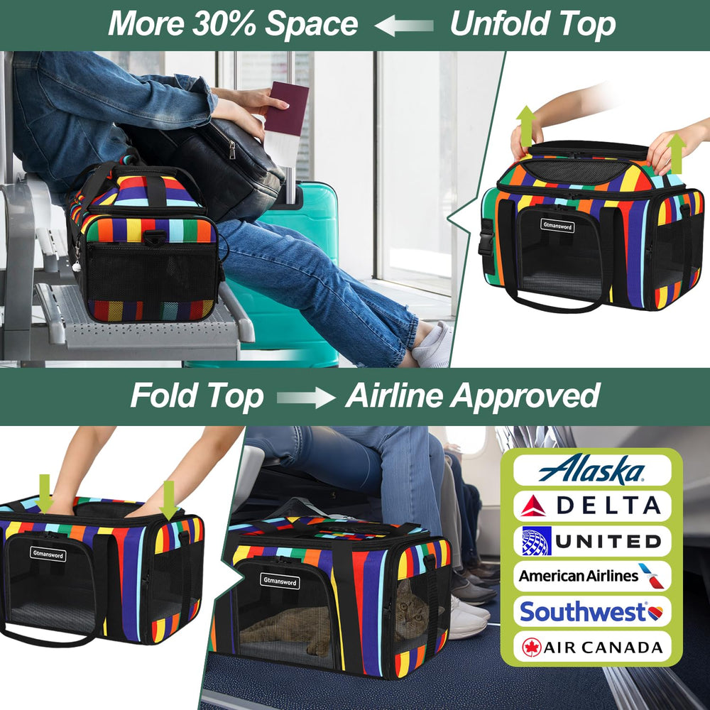 GTMANSWORD Alaska airline-approved pet carrier fits cabin requirements for travel.