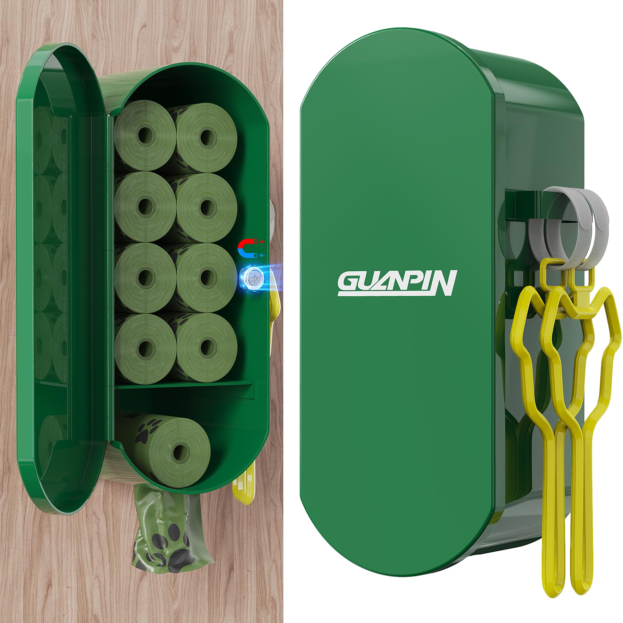 Guanpin dog poop bag dispenser wall mount front view with easy access for tidy walks