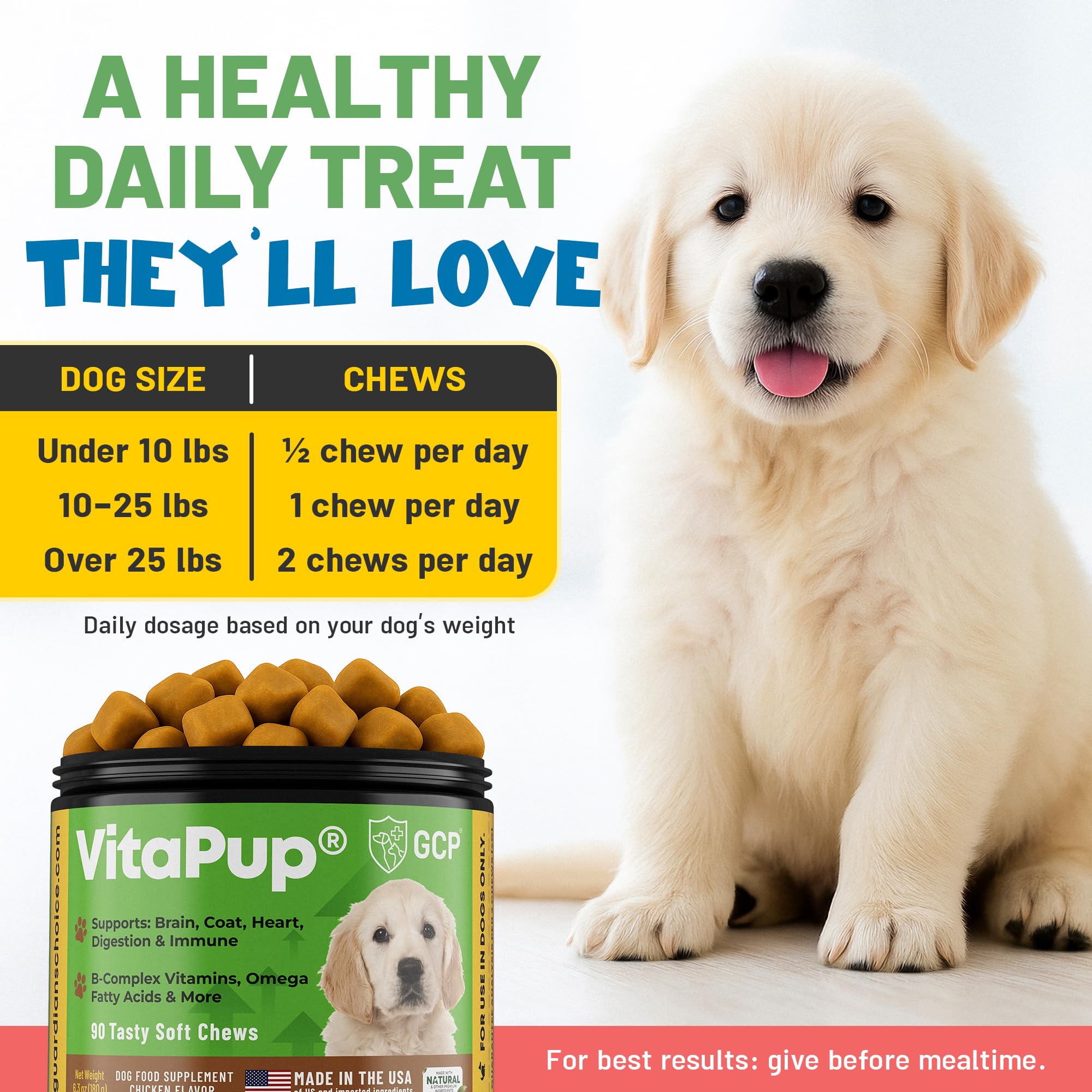 Guardian's Choice VitaPup omega-3 fish oil for shiny coats.