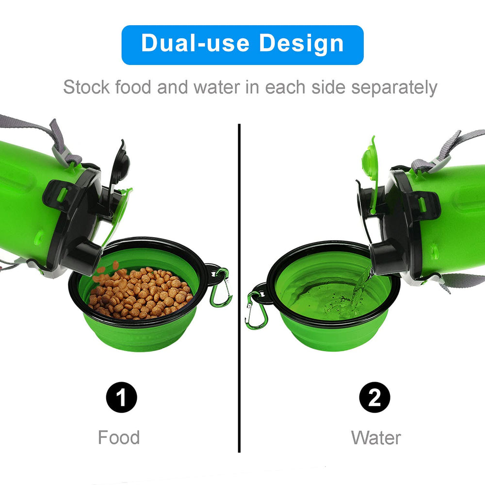 Guardians two-chamber container close-up highlights separate water and food compartments.