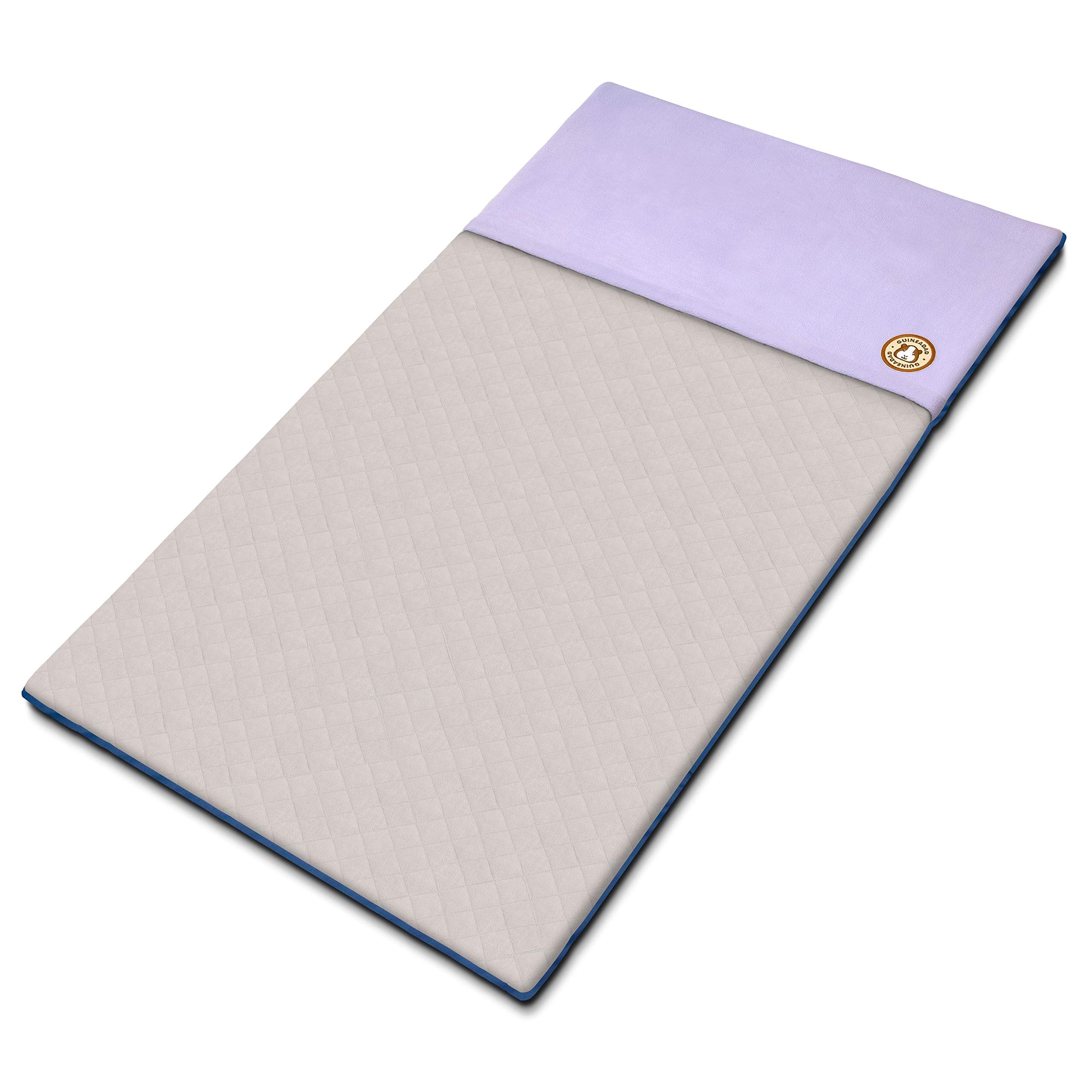 GuineaDad original reusable cage liner with purple fleece burrow pocket supports cozy, dry habitats.