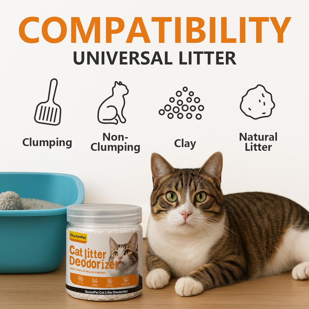 GuJunPet multi-cat-use-case visual suggests safe, all-purpose odor control for busy homes.