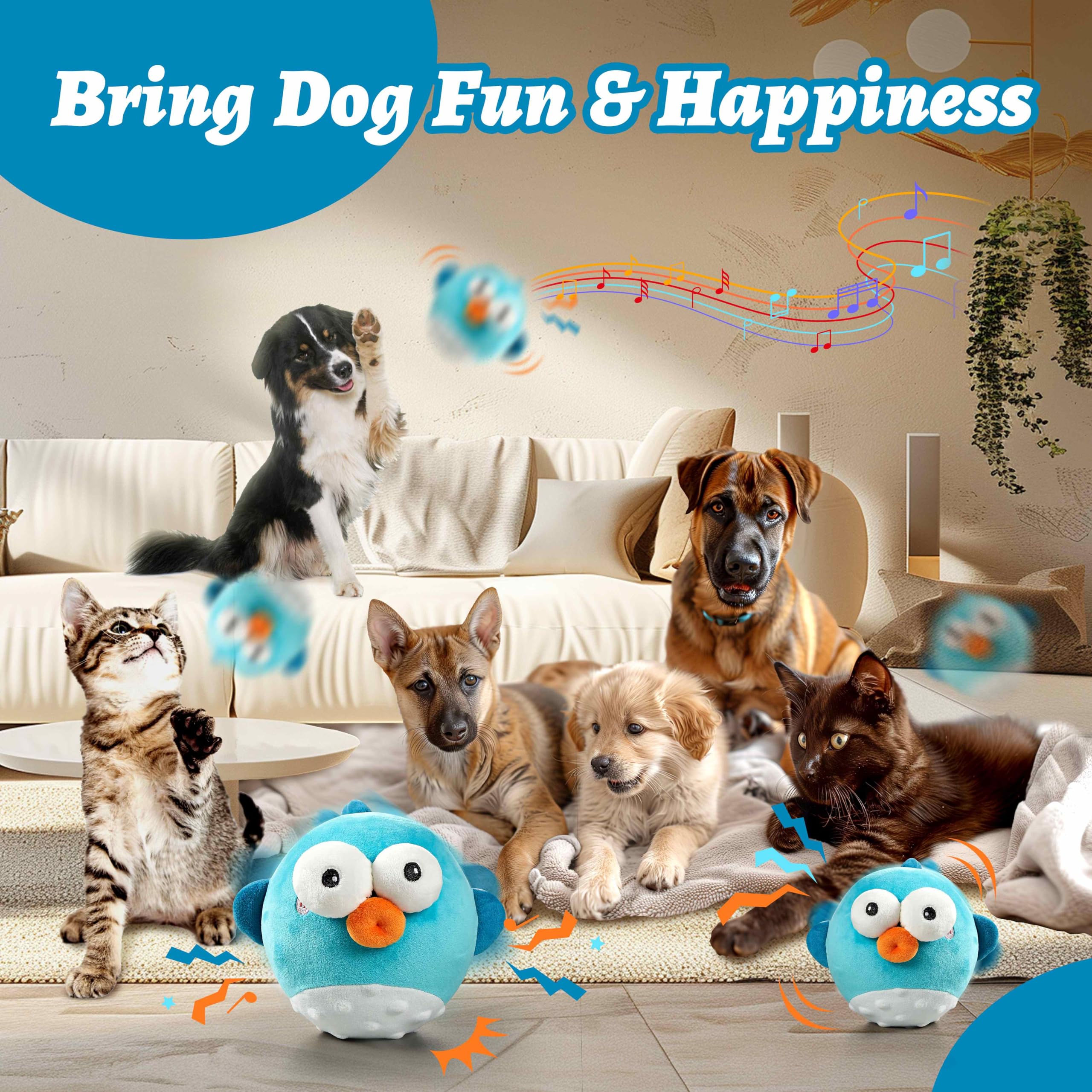 GUKCO dog toy close-up of jumping ball emphasizes forgiving bounce and motorized movement.