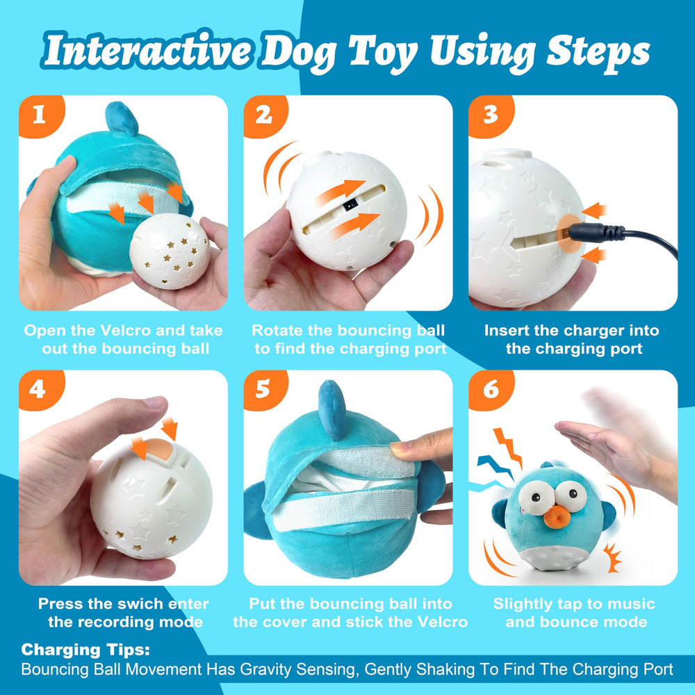 GUKCO dog toy charging port highlights rechargeable power for extended playtime.