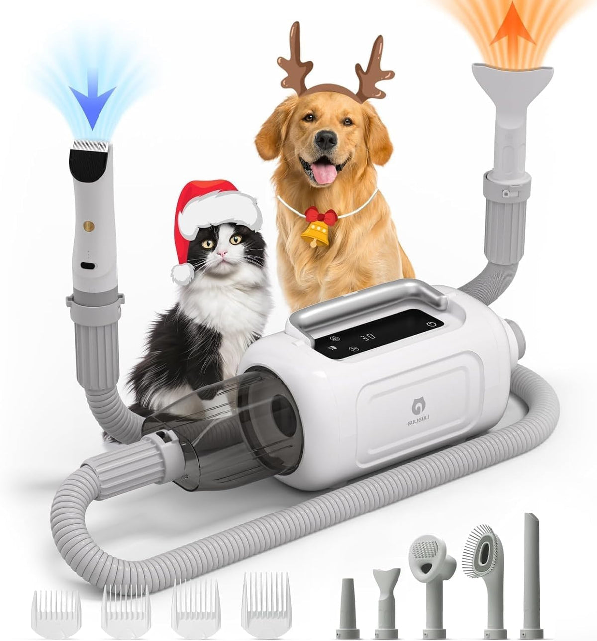 GULIGULI 6-in-1 grooming kit front view for convenient at-home pet care