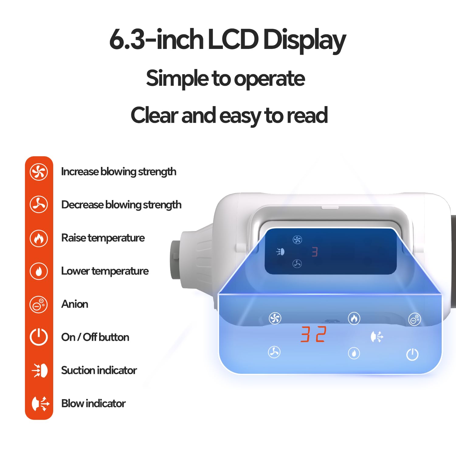 GULIGULI LED touchscreen panel close-up showing heat and airflow control