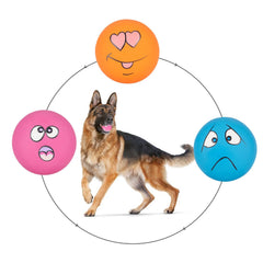 Gulucute dog squeaky ball with facial expression for interactive fetch fun.