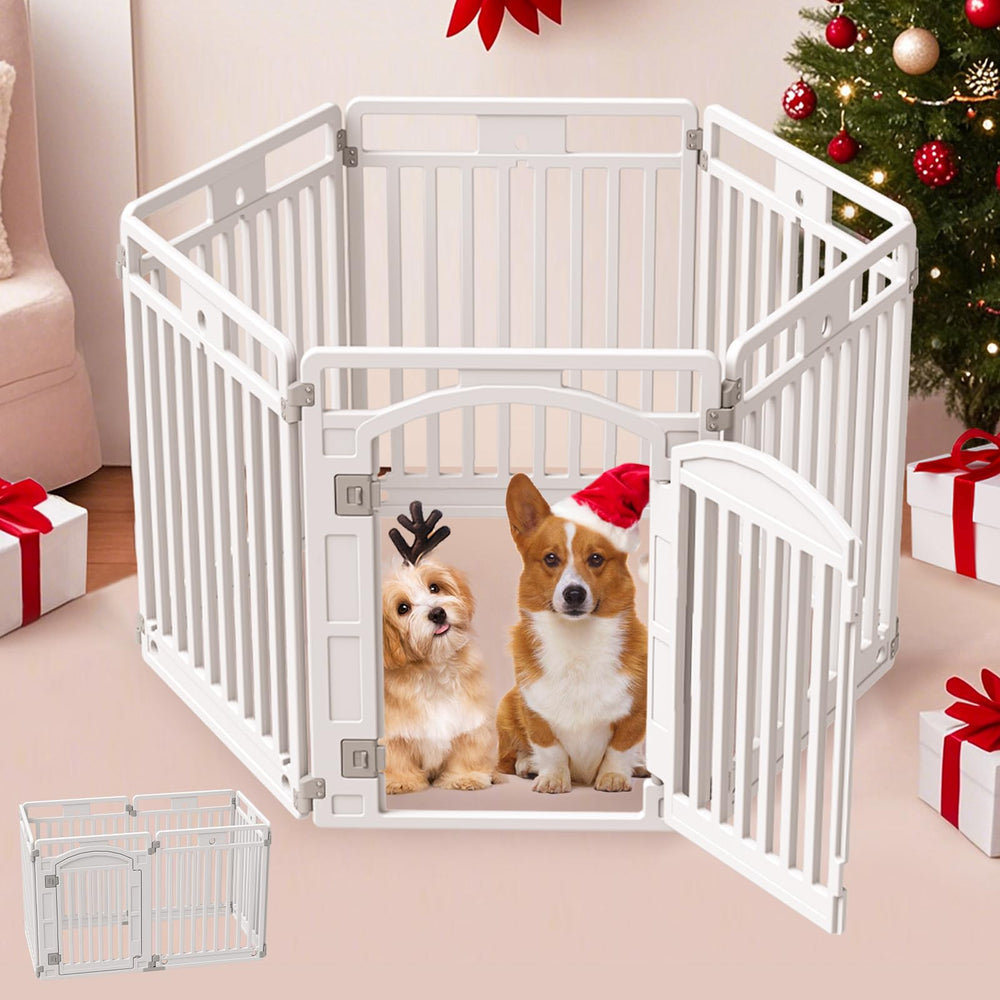 GumiSeao pet playpen with door panel assembly shows secure entry for puppies.