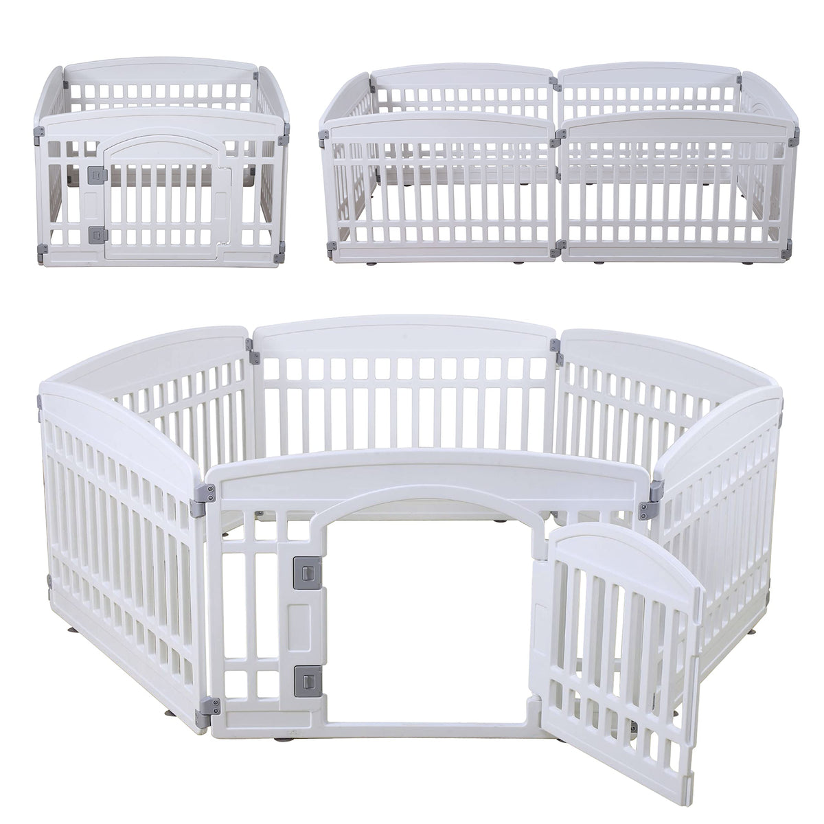 Gupamiga pet playpen 6-panel white assembled provides a safe play space for small dogs.