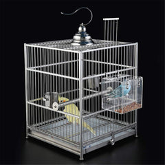 GURECOD bird feeder shown hanging outside the cage with hook design for quick setup.
