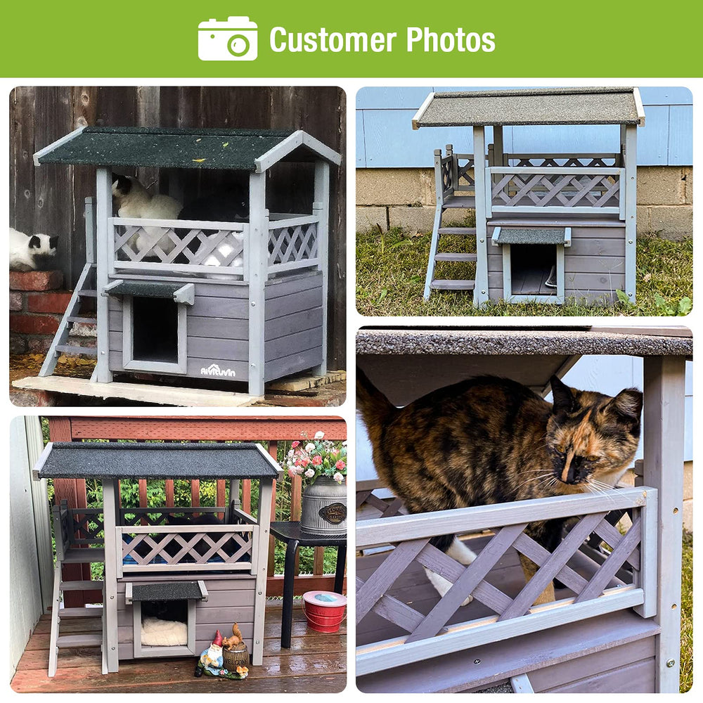 GUTINNEEN cat house roof photo emphasizes rainproof, weather-ready design.