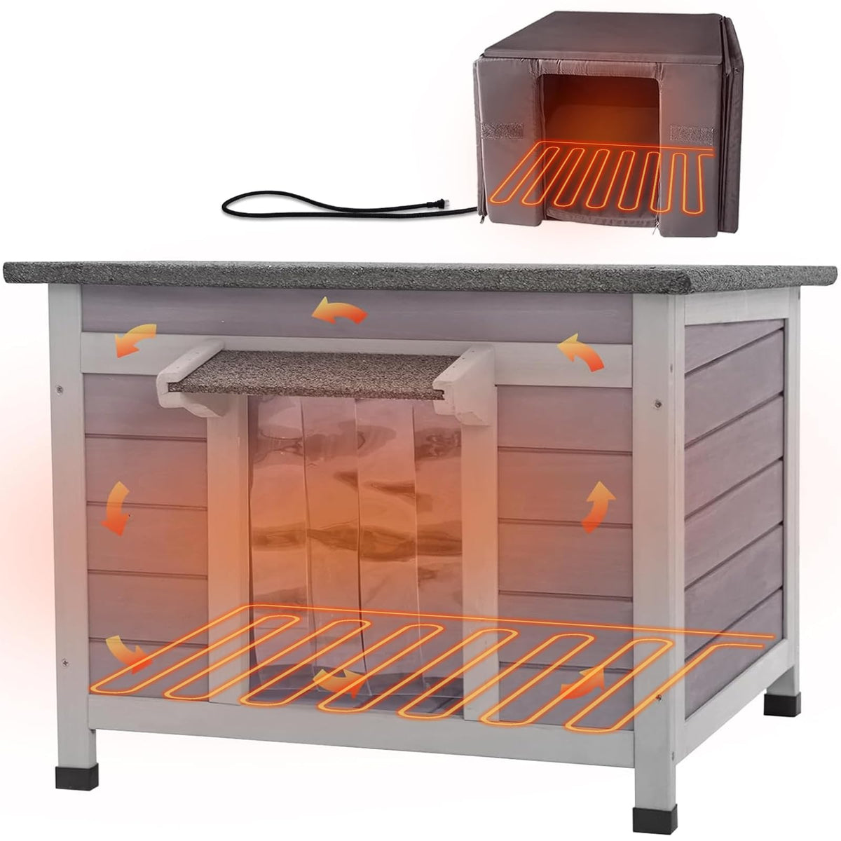 GUTINNEEN heated outdoor cat house keeps outdoor cats warm during winter and sheltered from the cold.