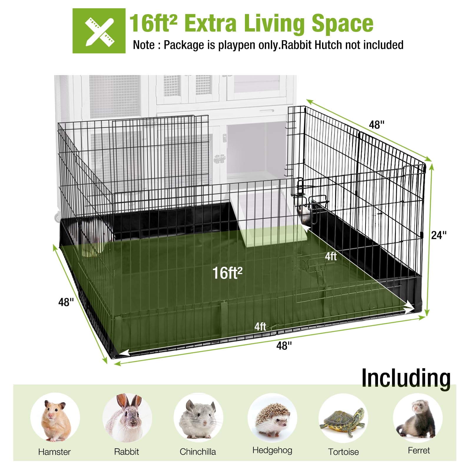 GUTINNEEN rabbit playpen detachable bottom with outdoor sunshade capability