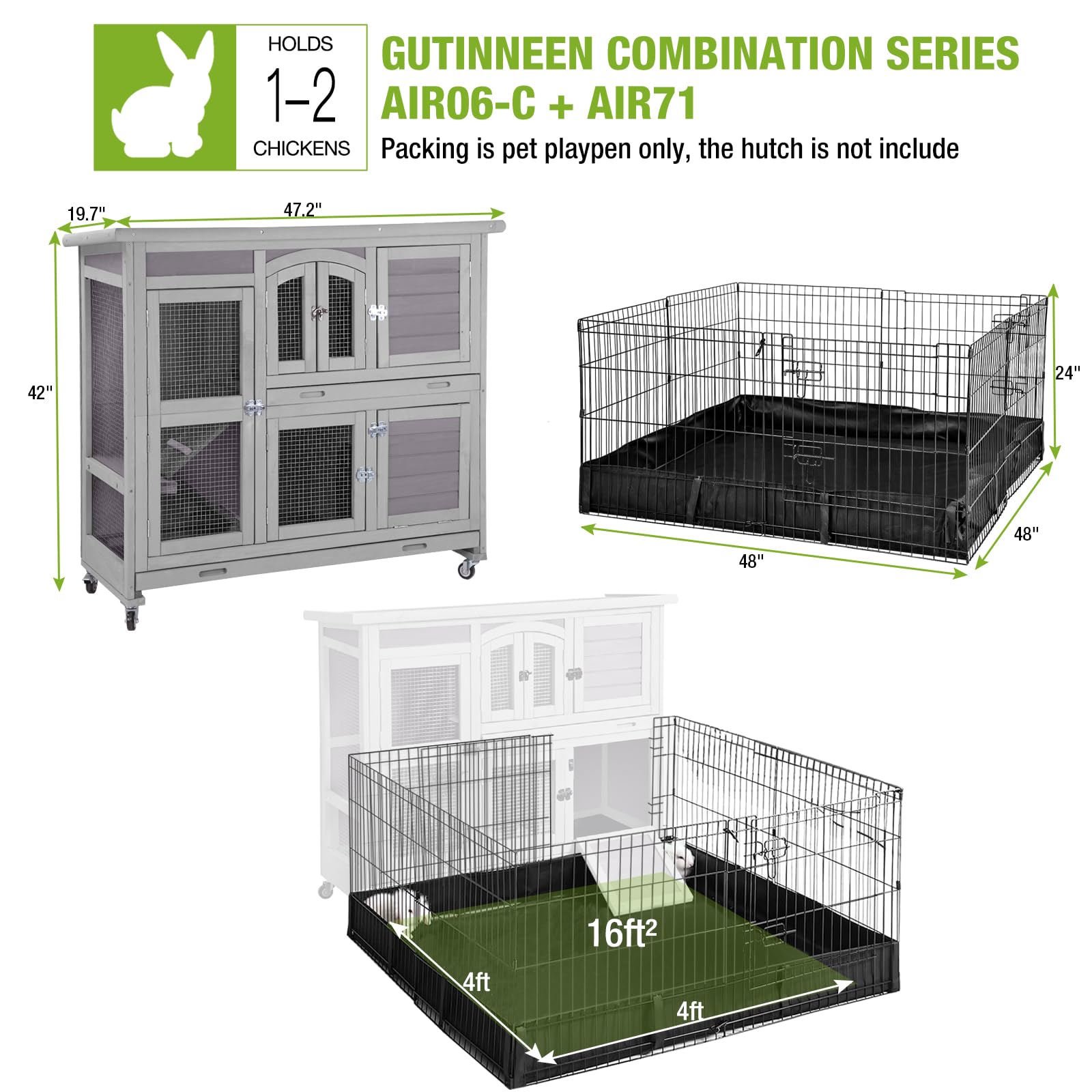 GUTINNEEN rabbit playpen safety grid 1.3-inch spacing prevents escapes