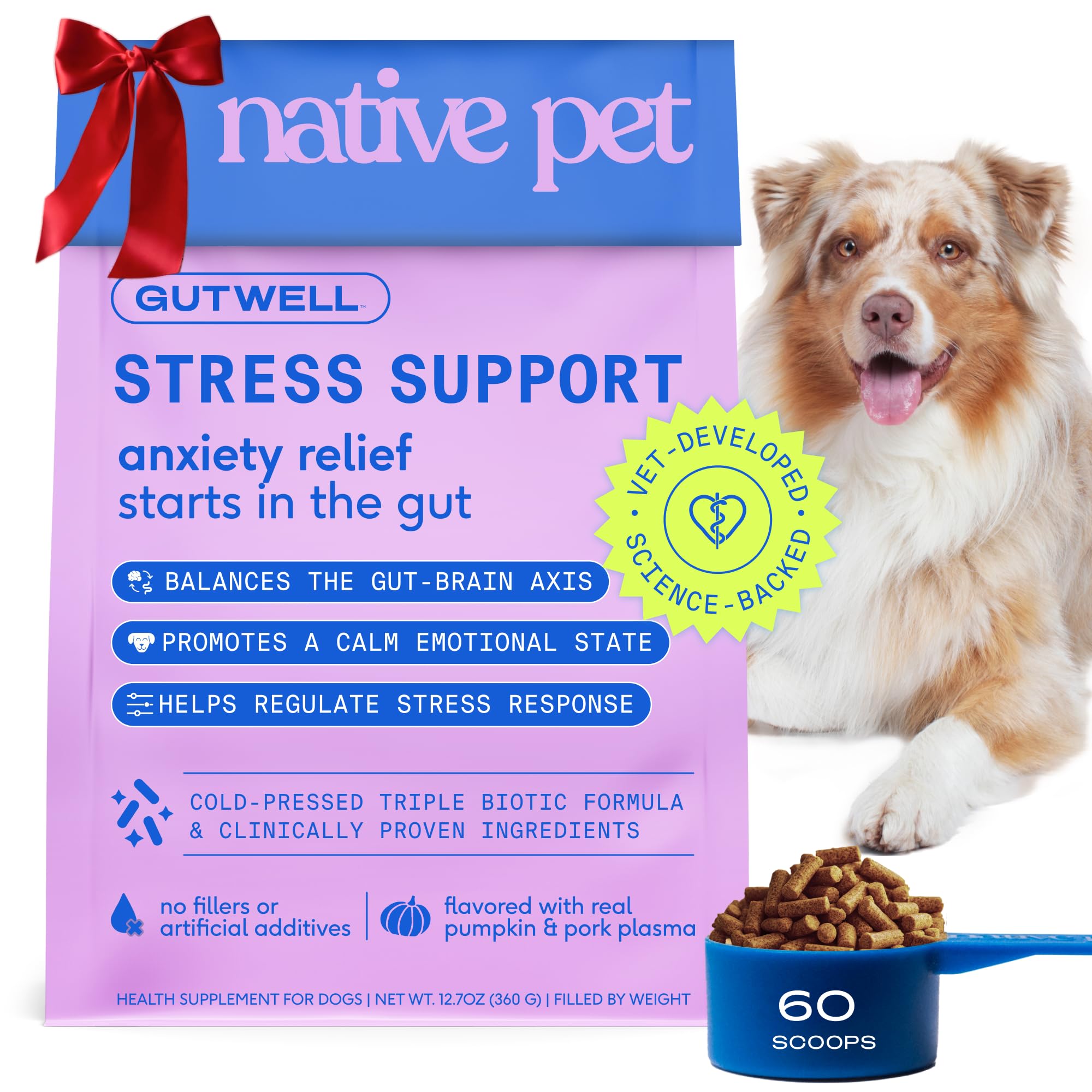 Native Pet GutWell stress pellets close-up for calming support.