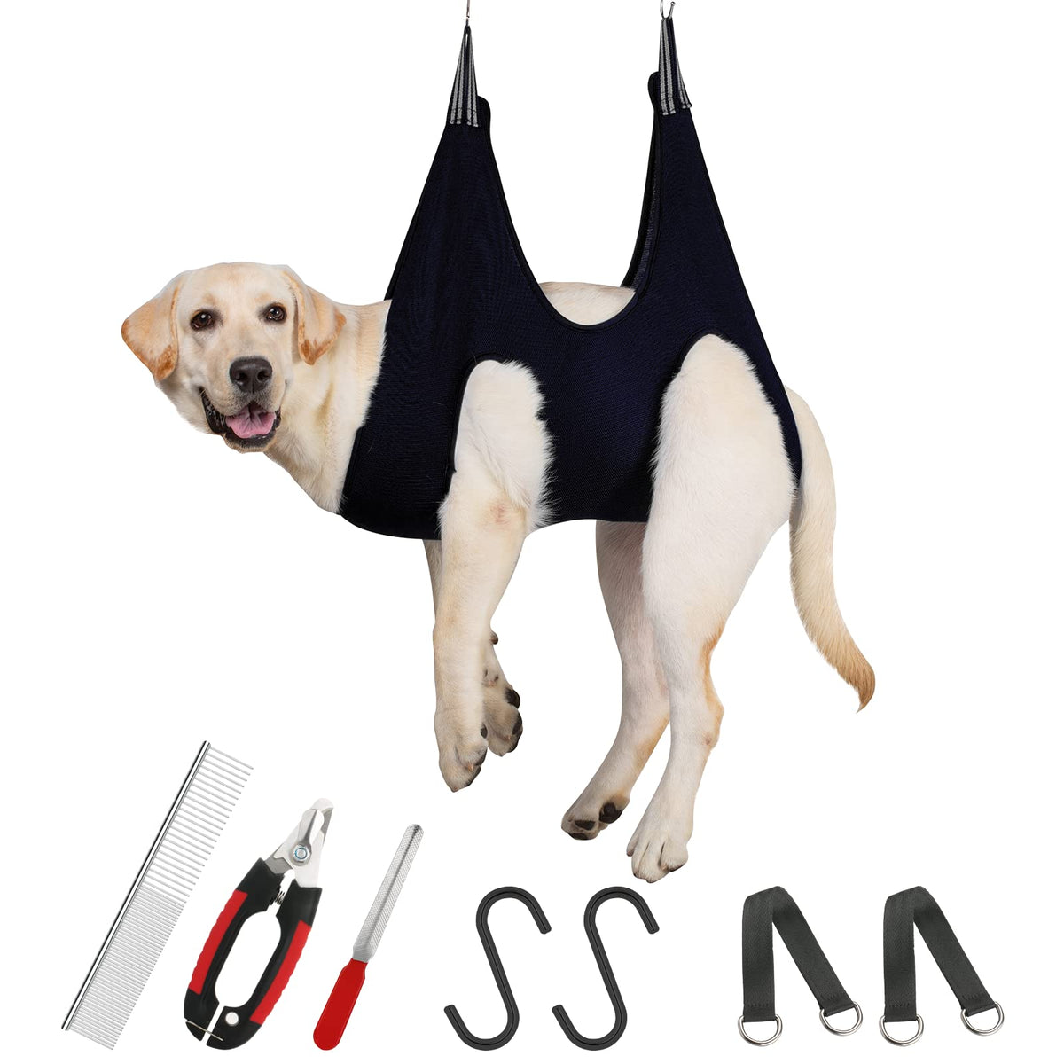 Guzekier dog grooming hammock setup keeps pets secure during home grooming sessions.