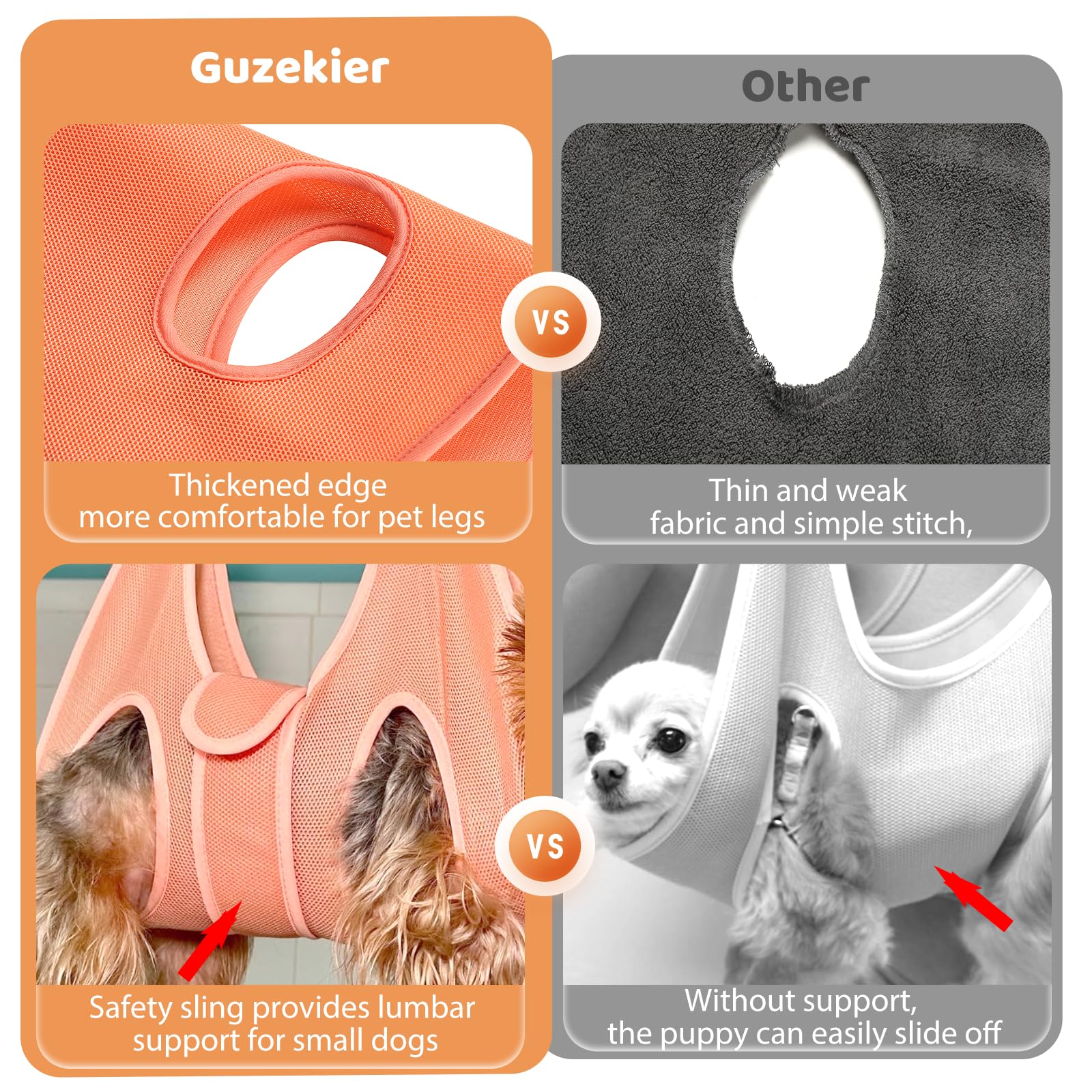 Guzekier hammock interior and 3D mesh outer layer reduce friction for gentle grooming.