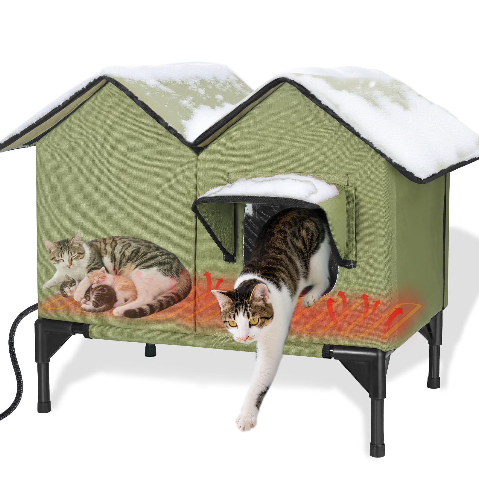 GUZROK heated cat house exterior shelter for winter keeps outdoor cats warm.