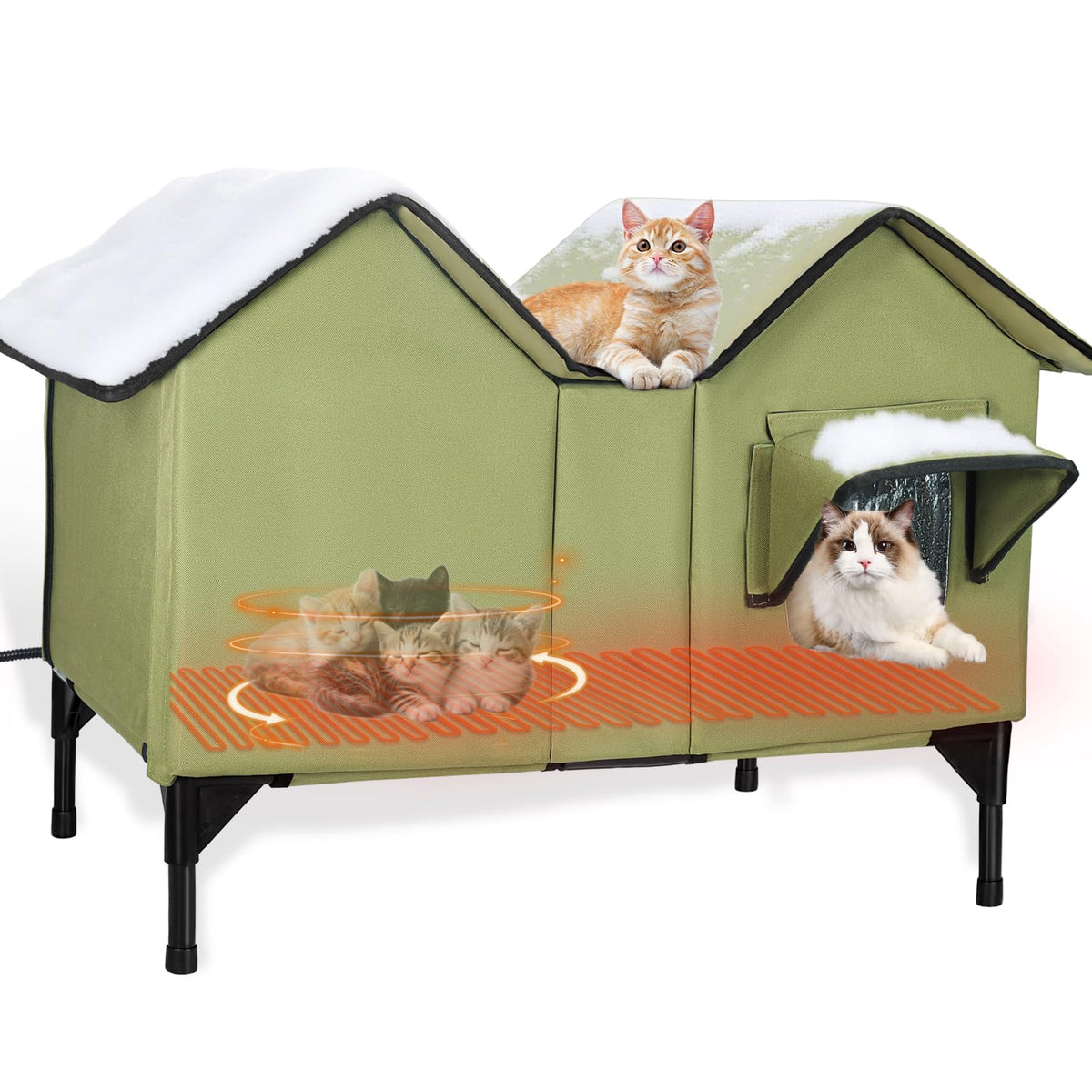 GUZROK heated outdoor cat house porch view—warm shelter for outdoor cats in cold weather