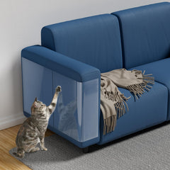 GWORLD no-pins pain cat scratch protector peel-adhesive applied to couch edge for easy protection.