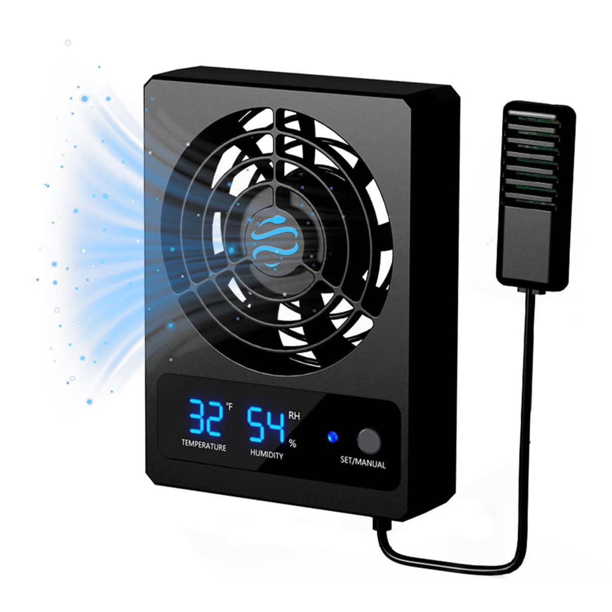 GxiaoAn reptile fan front view shows humidity control for stable terrarium climate.